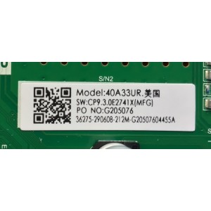 MAIN FUENTE PARA TV HISENSE NUMERO DE PARTE 290608 / TPD.RT2821.PB755 / 36275 / CP9.3.0E2741X(MFG) / PANEL JHD396V1F01-TXL7\MCKD3A\ROH / MODELO 40H4030F1 40G205076H / 40H4030F1